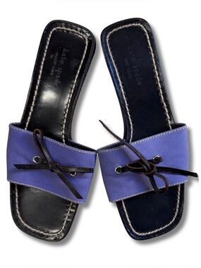 Kate Spade New York Bow Slide Sandals Purple Leather Slip-On Flats – Size 6.5